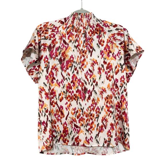 THML Ruffle Sleeve Flower Print Top Fall Colorblock Stripe Detail Smocking S - Picture 7 of 7